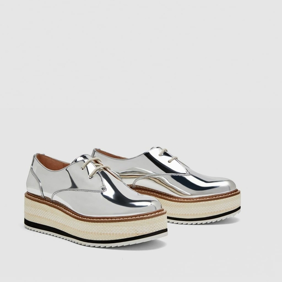 Zara Shoes - Zara Silver Metallic Oxford Shoes, 10